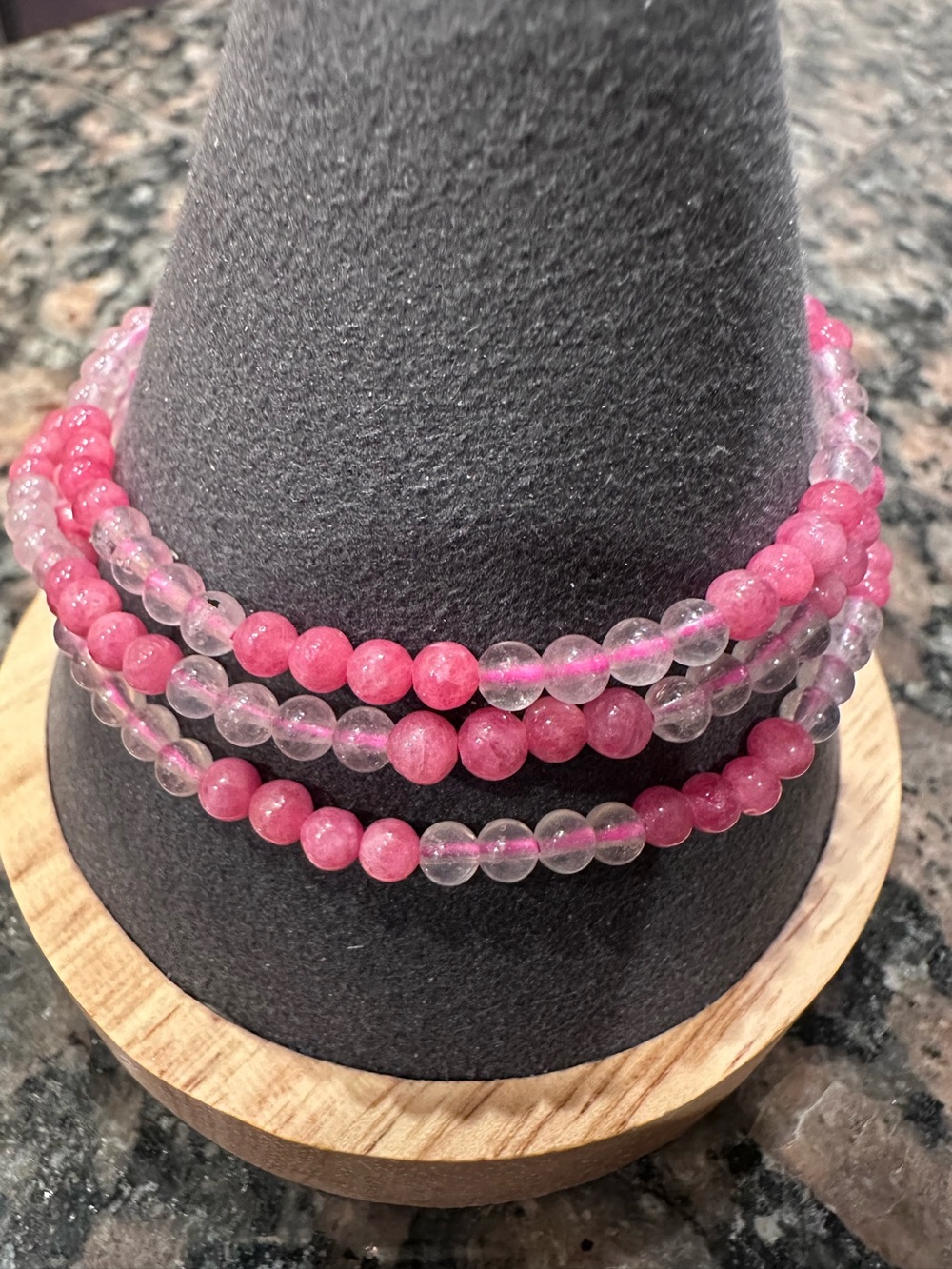 Rhodonite Quartz Stretch 4mm Bead 21 inch Necklace 6.75 inch Triple Bracelet NEW